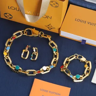 Louis Vuitton Chain Reaction سوار ذهبي متعدد الألوان سميك مزين بالمينا