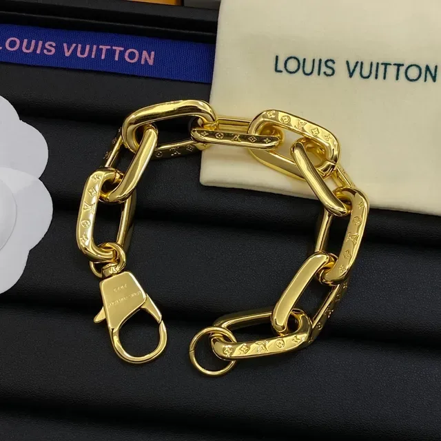 Louis Vuitton Chain Reaction Gold White Chunky Oval-Link Monogram-Engraved Links Bracelet 2