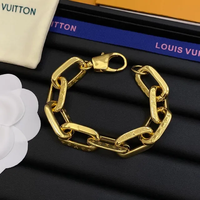 Louis Vuitton Chain Reaction Gold White Chunky Oval-Link Monogram-Engraved Links Bracelet 3