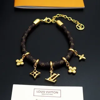 Louis Vuitton Charm Bracelet Brown Gold Monogram-Coated Cord Charms Bracelet