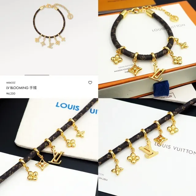 Louis Vuitton Charm Bracelet Brown Gold Monogram-Coated Cord Charms Bracelet 8