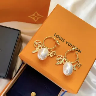Louis Vuitton Charm Hoop Gold White Earrings