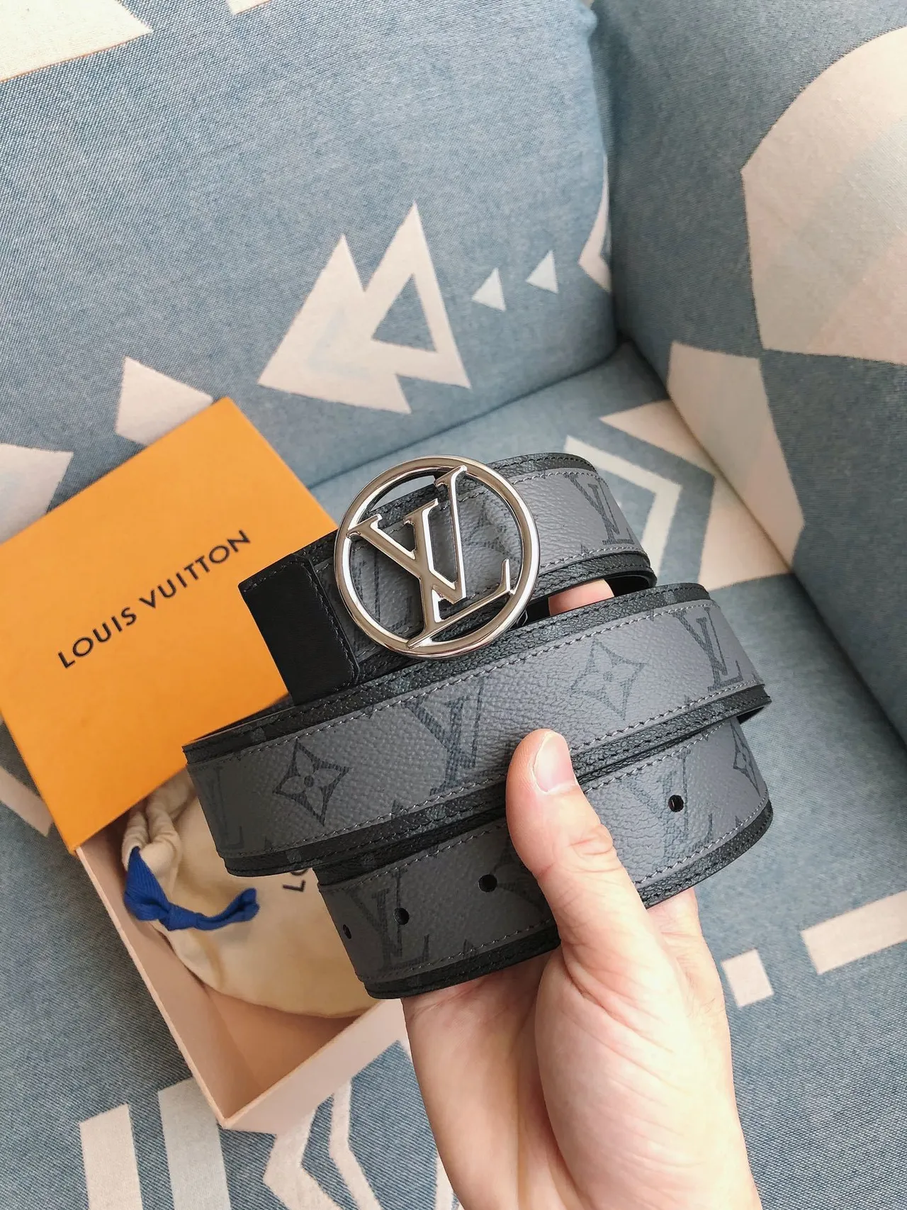 Louis Vuitton Circle Belt Gray Monogram Eclipse Leather Belt 2