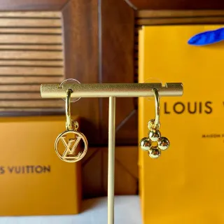 Louis Vuitton Circle Monogram and Flower Motif Gold-Tone Earrings