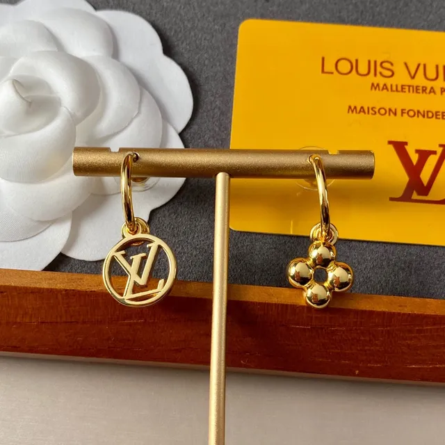 Louis Vuitton Circle Monogram and Flower Motif Gold-Tone Earrings 3