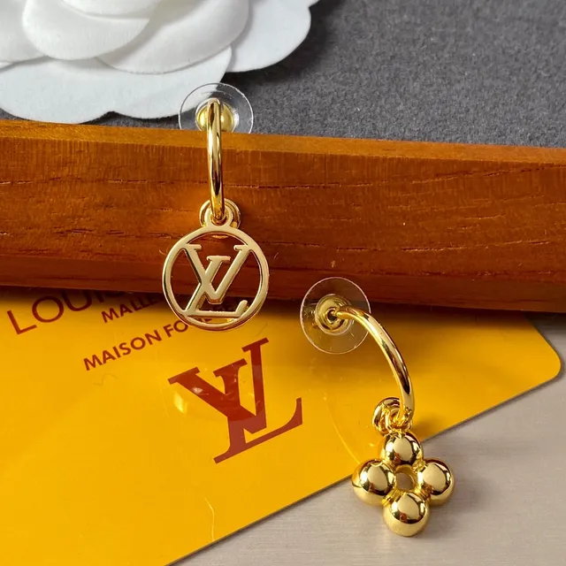 Louis Vuitton Circle Monogram and Flower Motif Gold-Tone Earrings 4