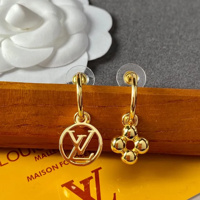 Louis Vuitton Circle Monogram and Flower Motif Gold-Tone Earrings 6