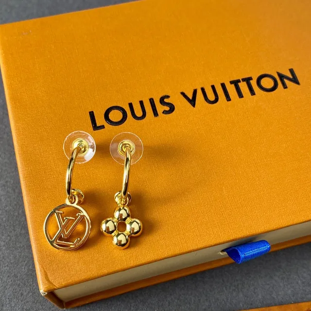 Louis Vuitton Circle Monogram and Flower Motif Gold-Tone Earrings 7