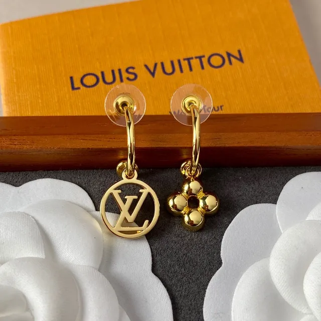 Louis Vuitton Circle Monogram and Flower Motif Gold-Tone Earrings 9