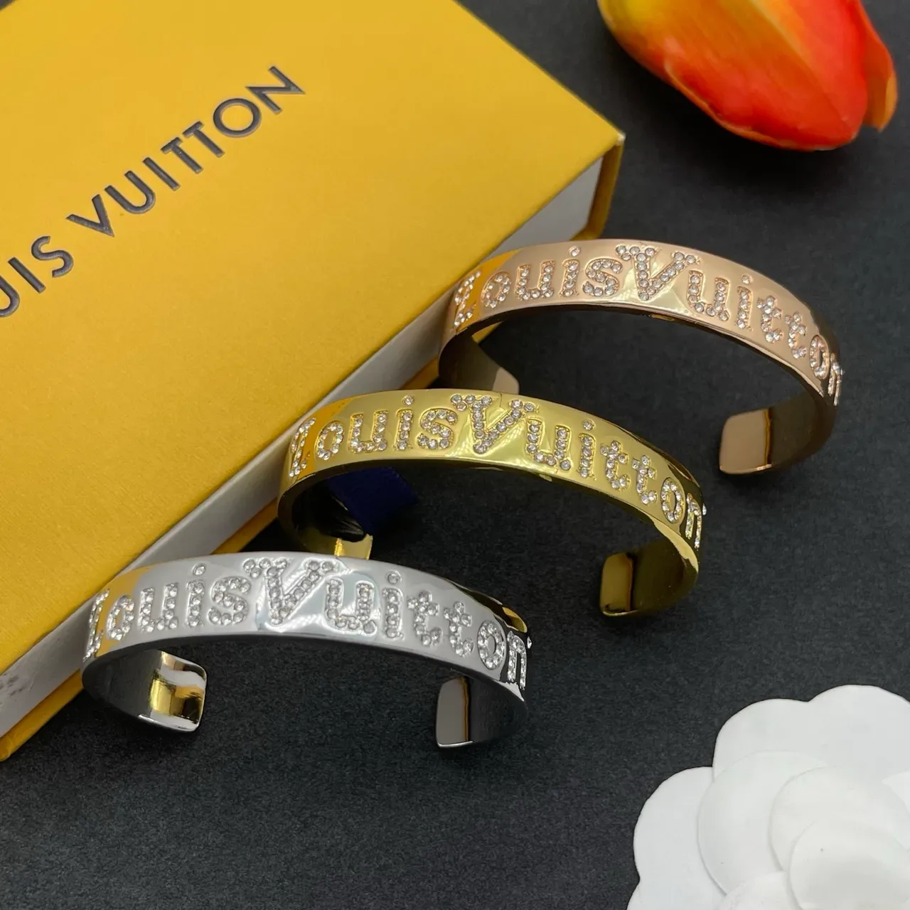 Louis Vuitton Crystal-Letter Open Cuff Bracelet 2