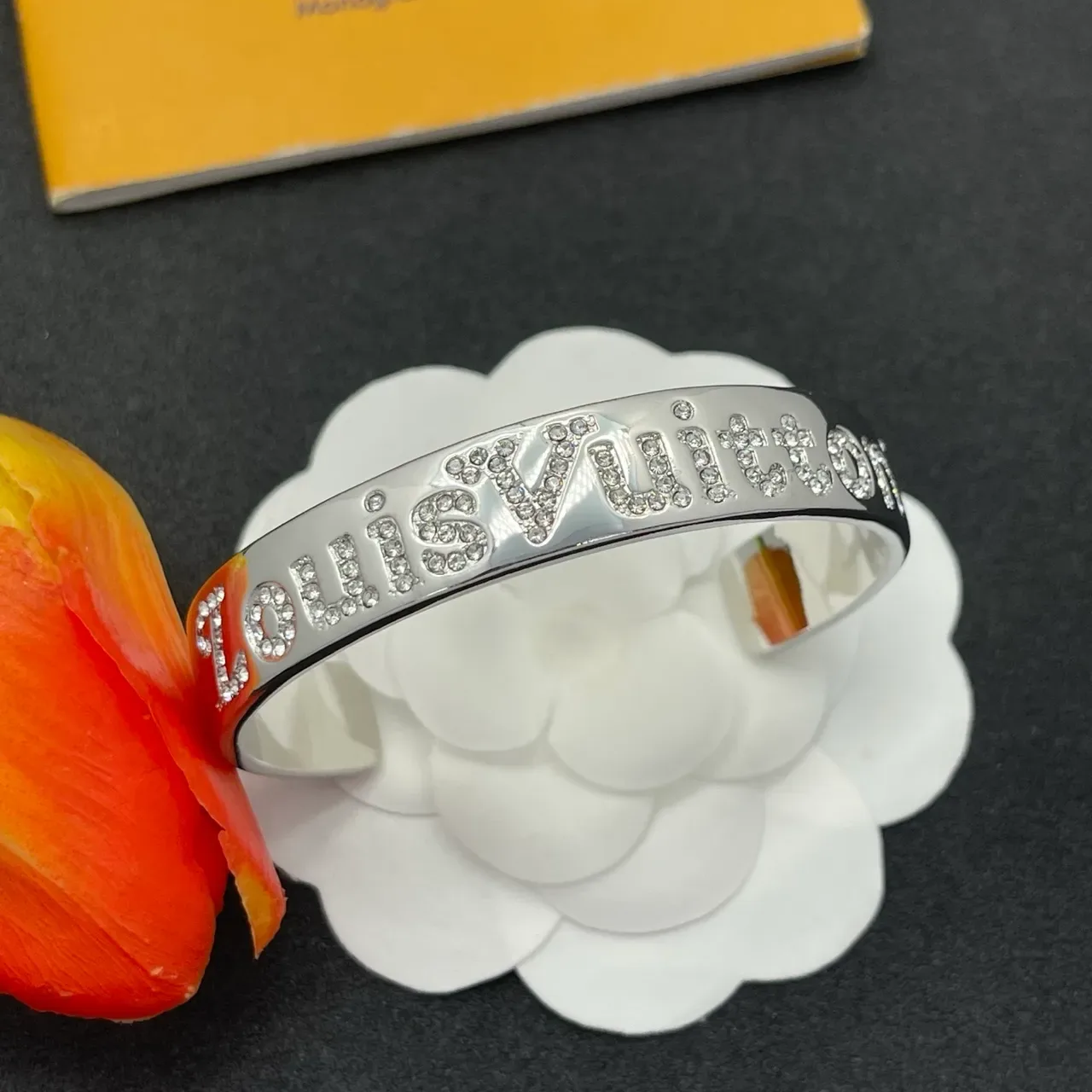 Louis Vuitton Crystal-Letter Open Cuff Bracelet 8