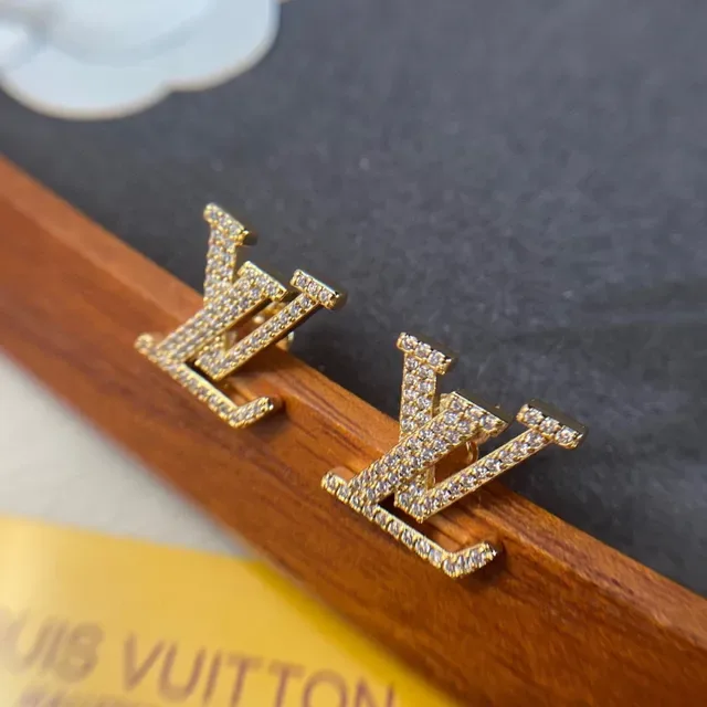 Louis Vuitton Crystal-Pavé LV Monogram Gold-Tone Stud Earrings 2