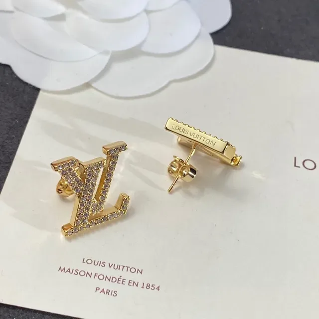 Louis Vuitton Crystal-Pavé LV Monogram Gold-Tone Stud Earrings 3