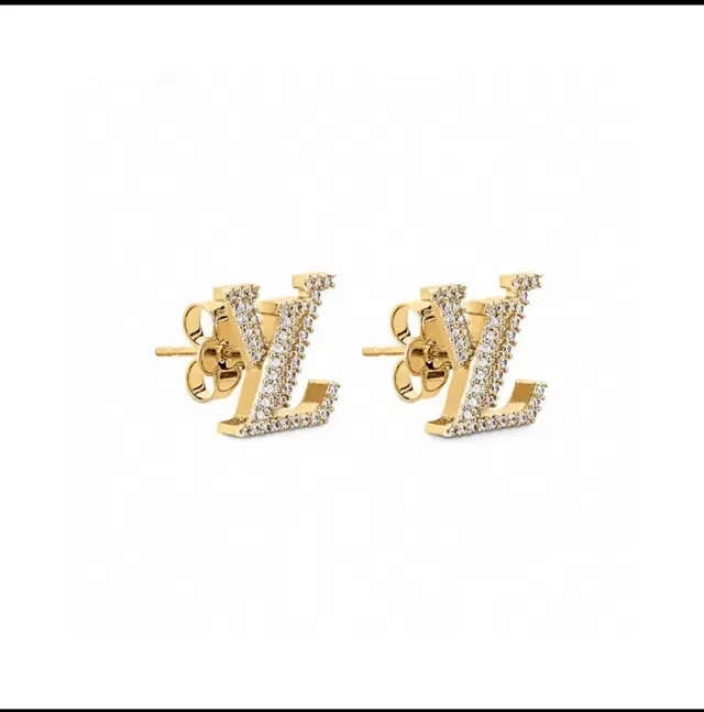 Louis Vuitton Crystal-Pavé LV Monogram Gold-Tone Stud Earrings 5