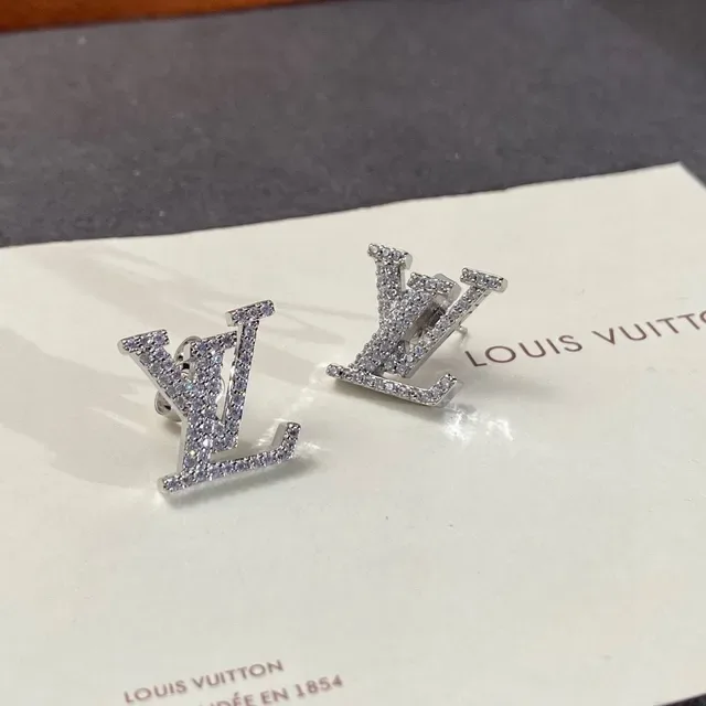 Louis Vuitton Crystal-Pavé LV Monogram Gold-Tone Stud Earrings 7