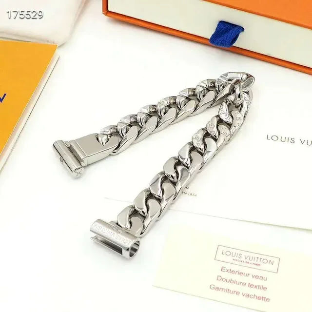 Louis Vuitton Curb Chain Silver-Tone Metal Bracelet 7