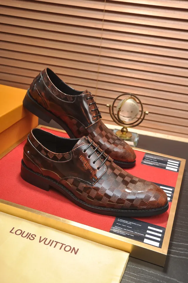 Louis Vuitton Damier Check Sapatos Oxford Marrom Polido 4