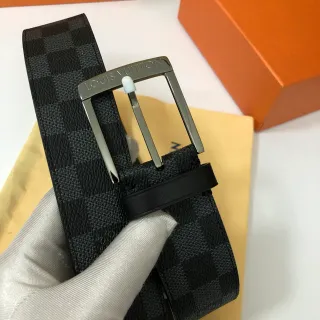 Louis Vuitton Damier Graphite Black Gray Monogram Canvas Polished Silver-Tone Buckle Leather Belt