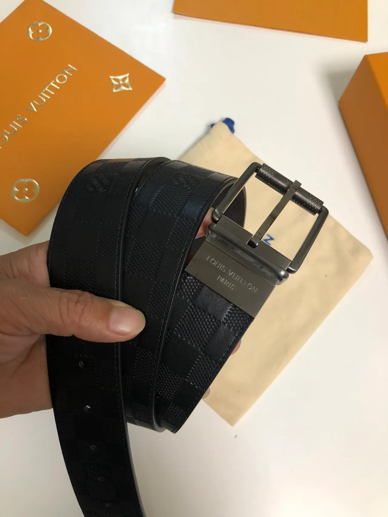 Louis Vuitton Damier Graphite Reversible Buckle Leather Belt 3