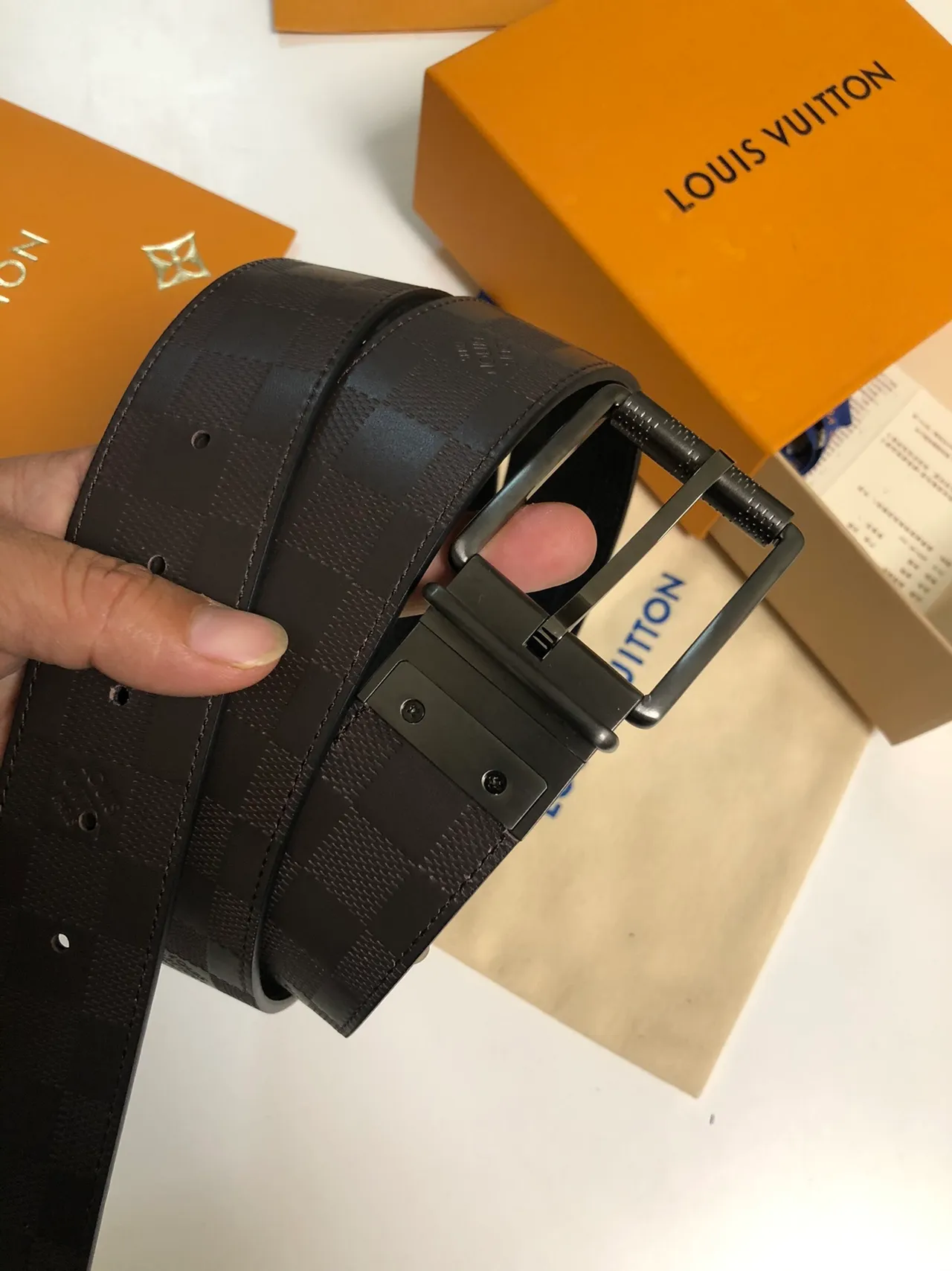 Louis Vuitton Damier Graphite Reversible Buckle Leather Belt 5