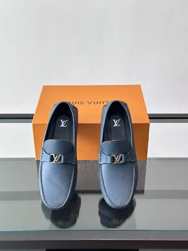 Louis Vuitton Driver Loafer Blue Pebbled Leather Loafers 4