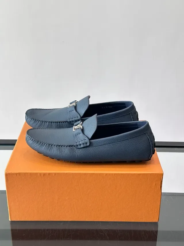 Louis Vuitton Driver Loafer Blue Pebbled Leather Loafers 5