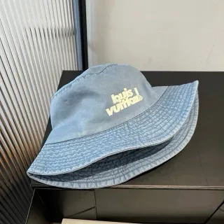 Louis Vuitton Embroidered Logo Light Wash Denim Bucket Hat
