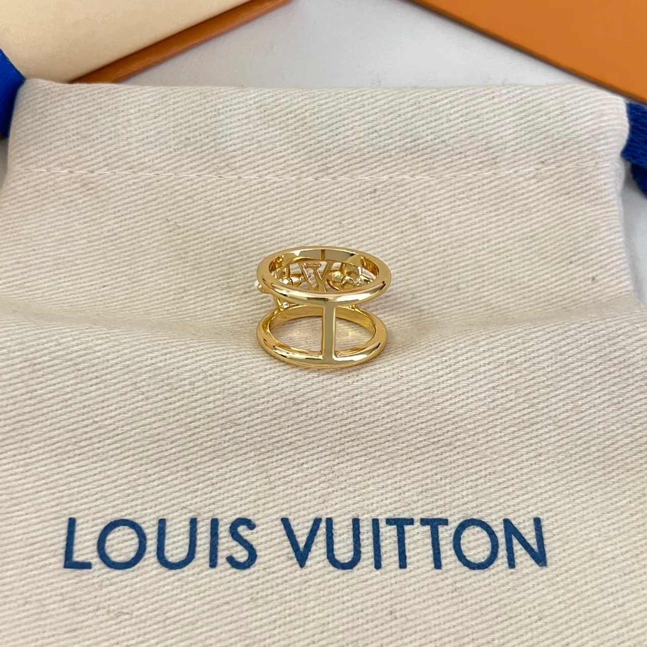 Louis Vuitton Floral Monogram Gold Tone Pearl Ring 3