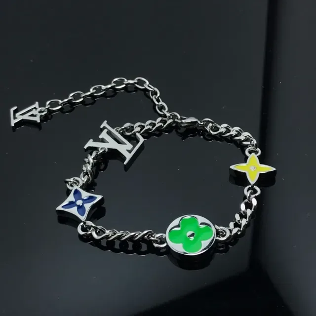 Louis Vuitton Flower Charm Bracelet Multicolor Enamel Silver Chain Bracelet 1