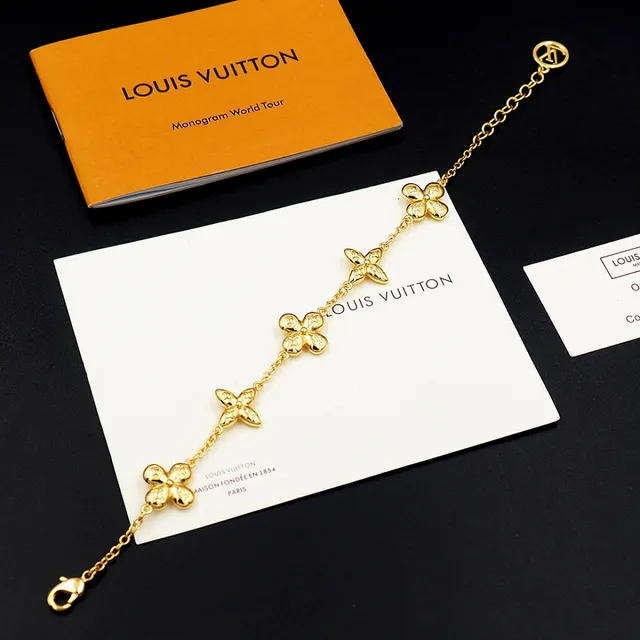 Louis Vuitton Flower Motif Gold-Tone Chain Bracelet 4
