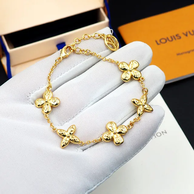 Louis Vuitton Flower Motif Gold-Tone Chain Bracelet 6