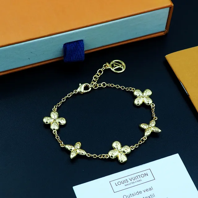 Louis Vuitton Flower Motif Gold-Tone Chain Bracelet 7