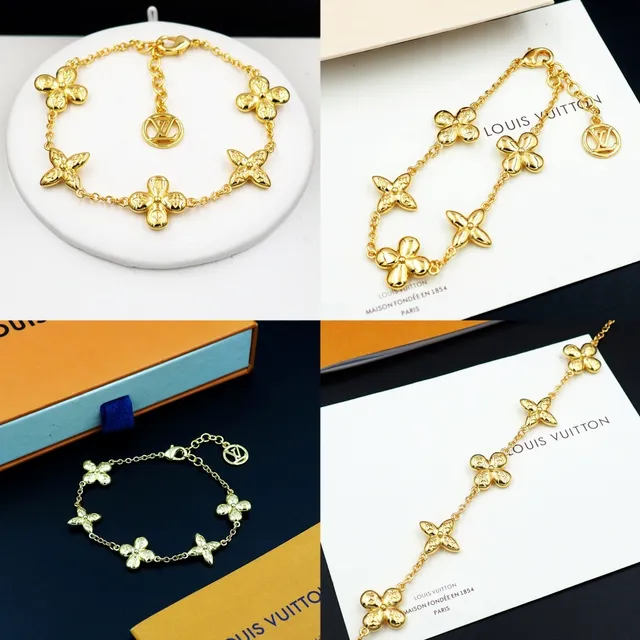 Louis Vuitton Flower Motif Gold-Tone Chain Bracelet 9