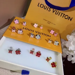 Louis Vuitton Flower Pink Red Floral Motif Enamel Finish Earrings