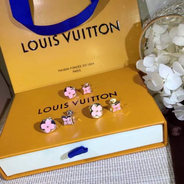 Louis Vuitton Flower Pink Red Floral Motif Enamel Finish Earrings 3