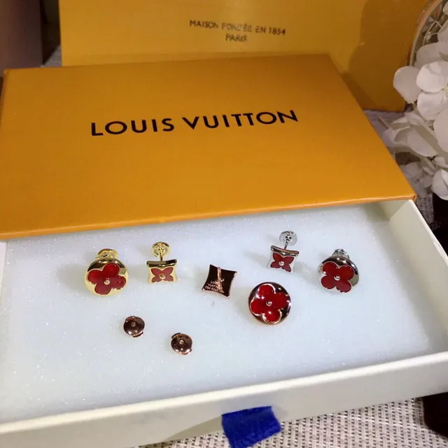Louis Vuitton Flower Pink Red Floral Motif Enamel Finish Earrings 4