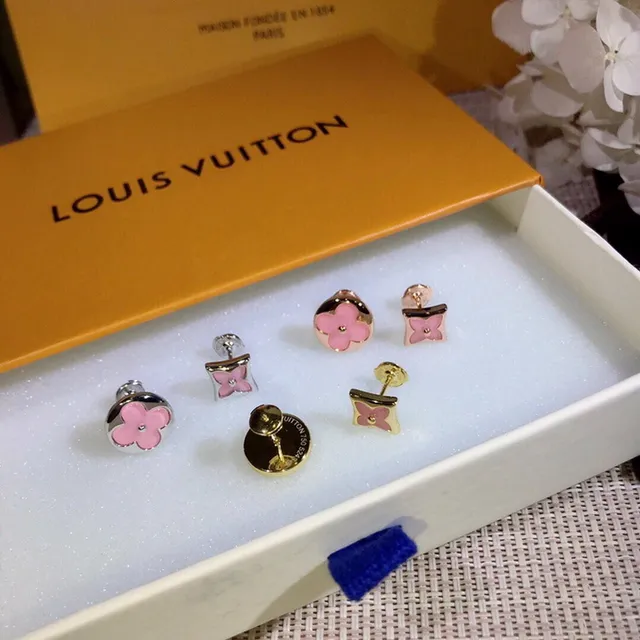 Louis Vuitton Flower Pink Red Floral Motif Enamel Finish Earrings 5