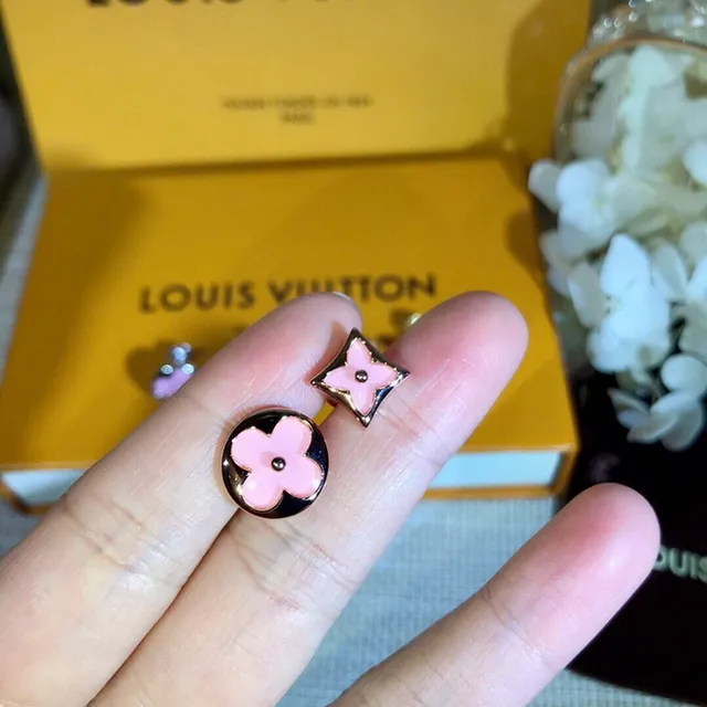 Louis Vuitton Flower Pink Red Floral Motif Enamel Finish Earrings 7