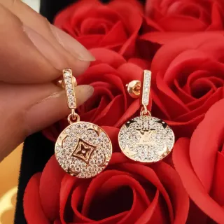 Louis Vuitton Gold Black Pavé-Crystal Encrusted Circular Disc Pendant Earrings