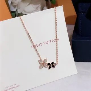 Louis Vuitton Gold Black Rose Chain Dual Floral Pendant Necklace