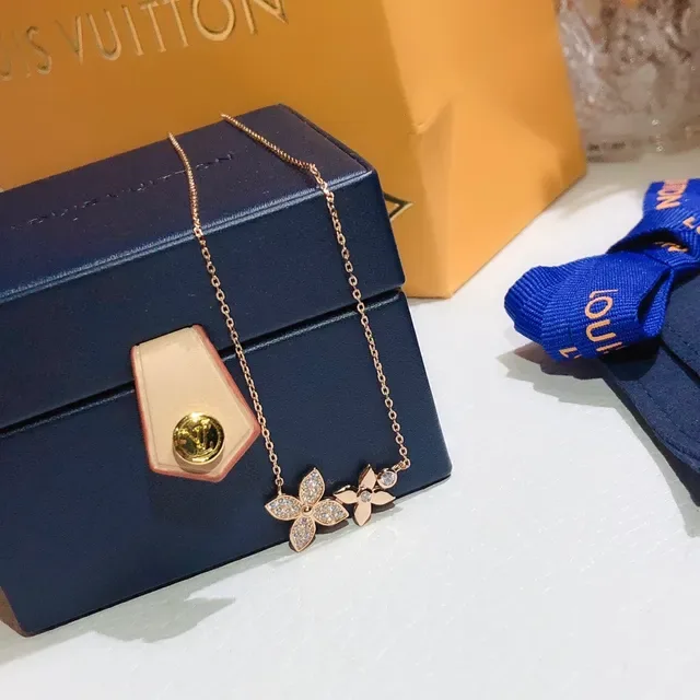 Louis Vuitton Gold Black Rose Chain Dual Floral Pendant Necklace 3