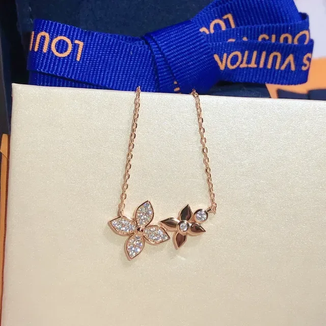 Louis Vuitton Gold Black Rose Chain Dual Floral Pendant Necklace 6
