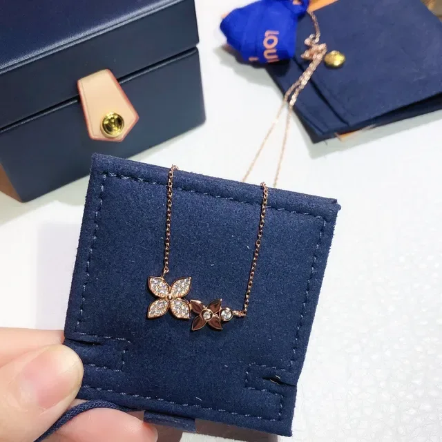Louis Vuitton Gold Black Rose Chain Dual Floral Pendant Necklace 7