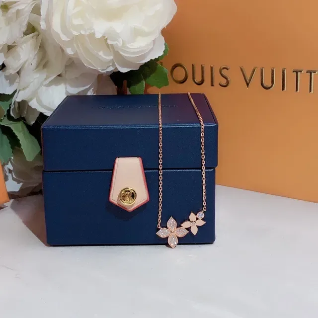 Louis Vuitton Gold Black Rose Chain Dual Floral Pendant Necklace 9