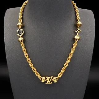 Louis Vuitton Gold Black Twisted Rope Chain Enamel Floral Charms Necklace