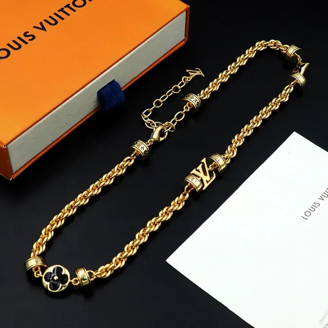 Louis Vuitton Gold Black Twisted Rope Chain Enamel Floral Charms Necklace 4