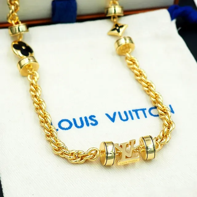 Louis Vuitton Gold Black Twisted Rope Chain Enamel Floral Charms Necklace 5