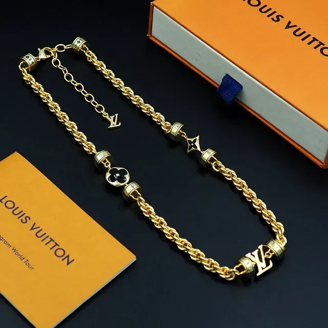 Louis Vuitton Gold Black Twisted Rope Chain Enamel Floral Charms Necklace 6