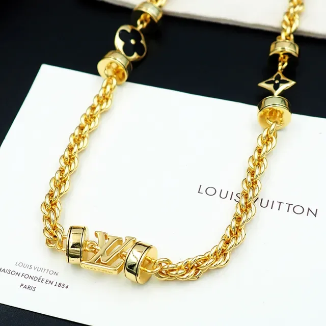 Louis Vuitton Gold Black Twisted Rope Chain Enamel Floral Charms Necklace 7