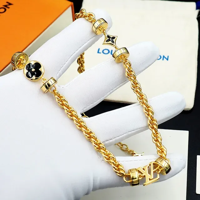 Louis Vuitton Gold Black Twisted Rope Chain Enamel Floral Charms Necklace 8